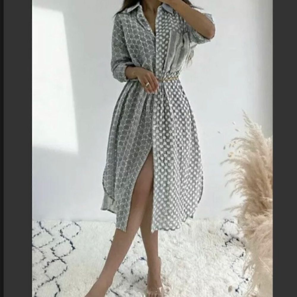 ZARA LONG EMBROIDERED PATCHWORK SHIRT DRESS GREEN OVERSIZED Xs Bloggers favorite
